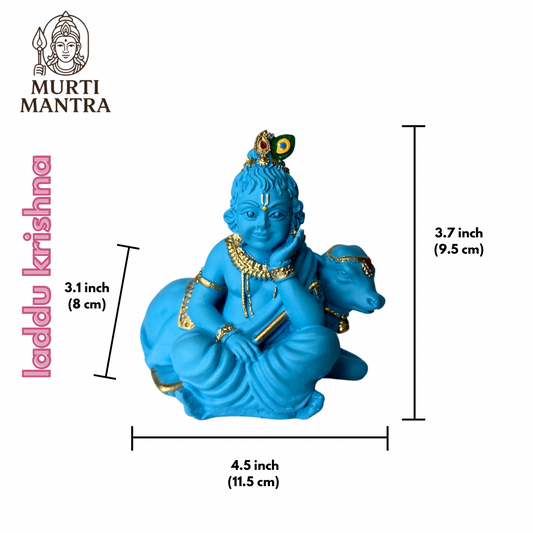 Sky blue Krishna with cow