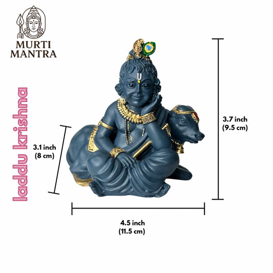 Dark blue Krishna with cow